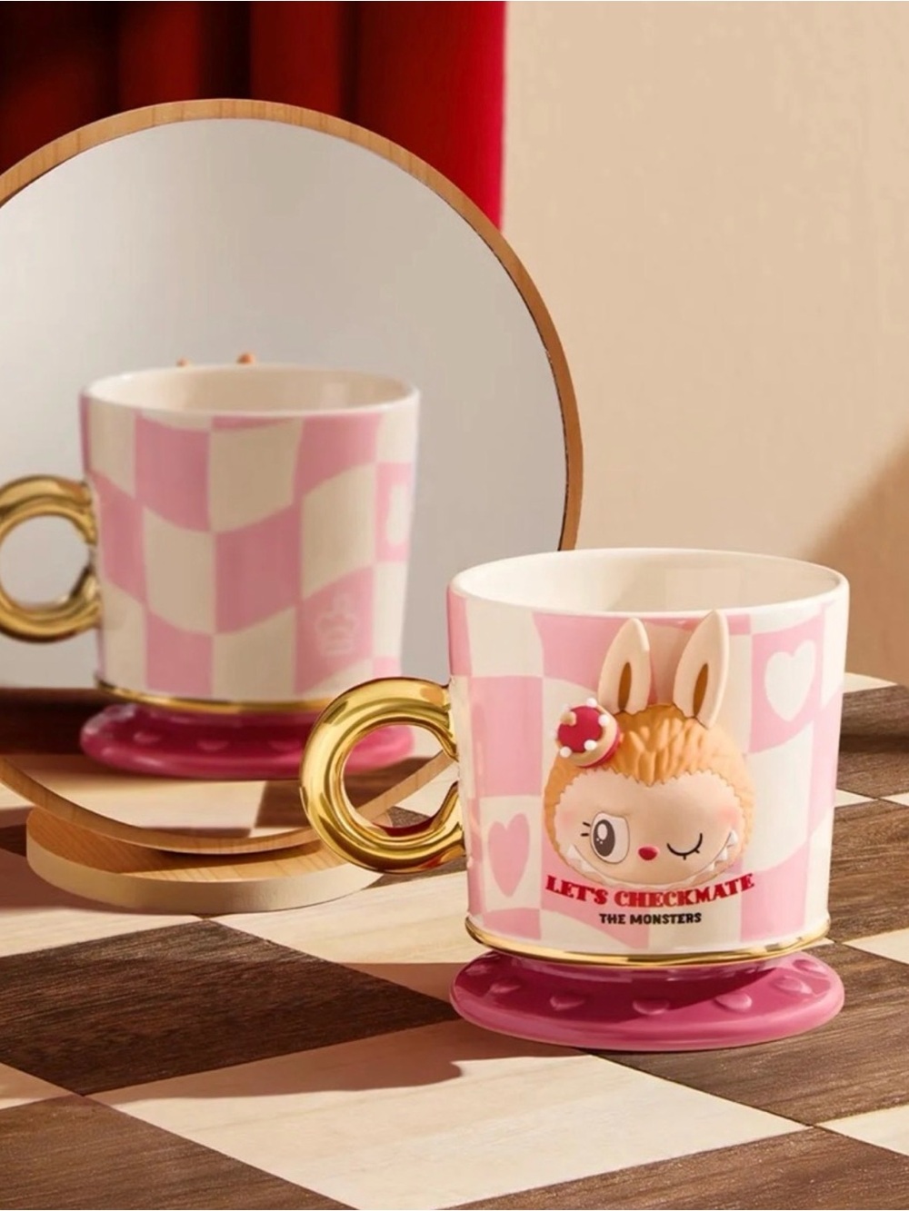 POP MART LABUBU THE MONSTERS Let's Checkmate Series Pink Mug